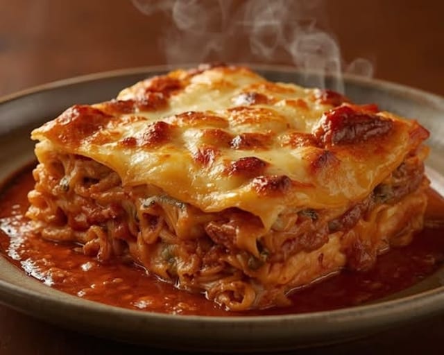 Homemade Meat Lasagna with Italian Sausage & Fresh Garlic Bread.