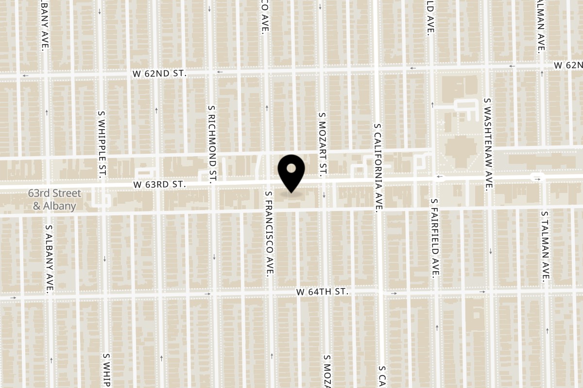 Map showing the location of Papa T's on 2843 W 63rd St in Chicago